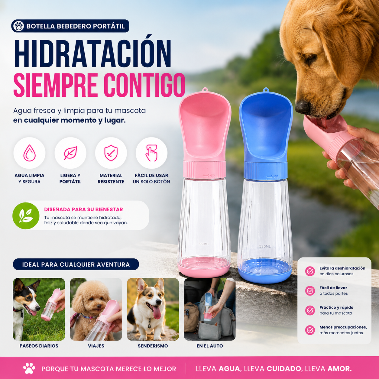 Botella Bebedero Portátil para Mascotas